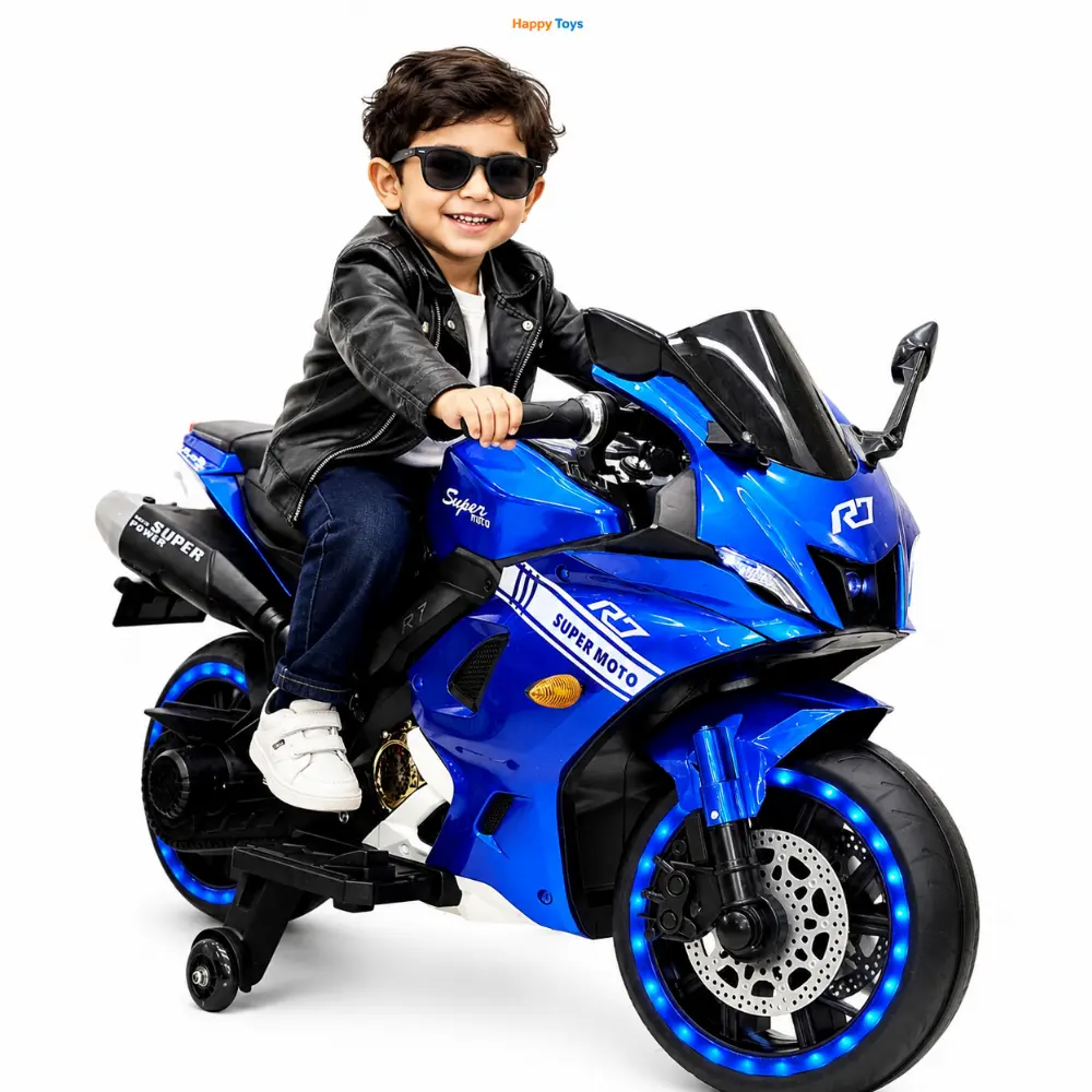 R7 Kids Electric Bike with Hand Pickup Foot Brake Real Key and Support Wheels