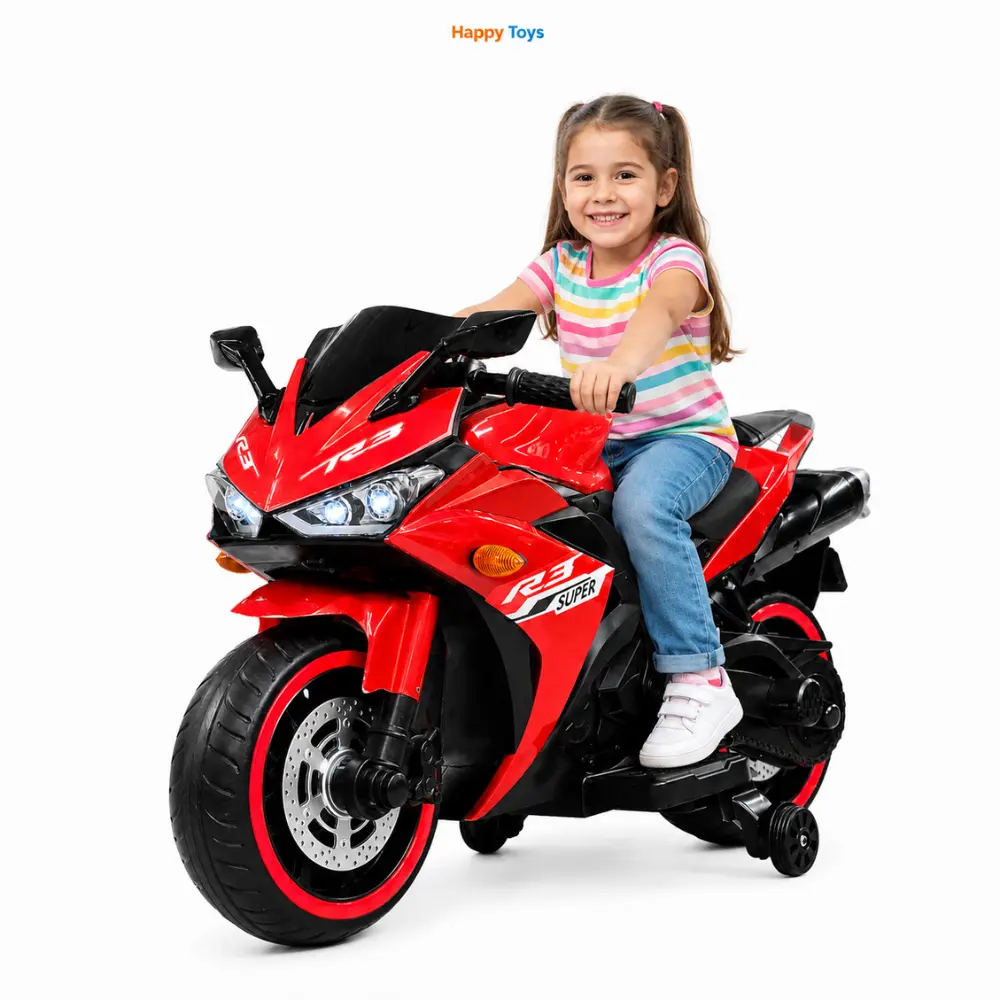 R3 Big Size Kids Electric Bike with Hand Accelerator Foot Brake Real Key Leather Seat and Wheel Lights